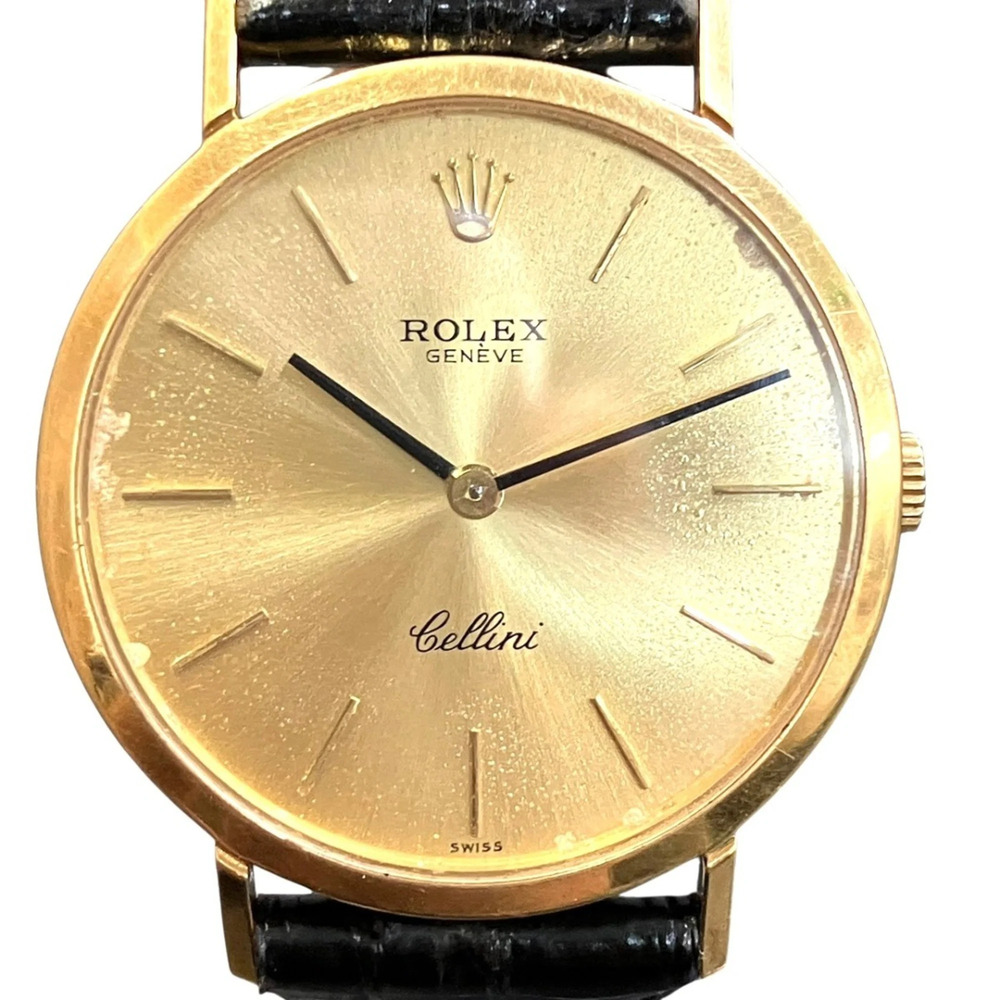 Rolex Cellini watch, total weight 33.8g, 18K gold leather strap, manual windi...